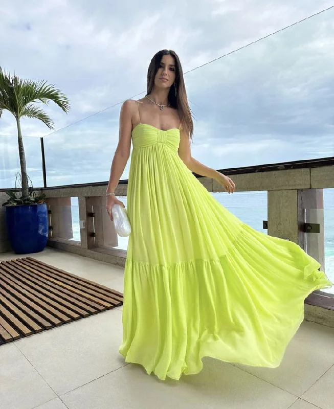 Green Spaghetti Straps A-Line Formal Party Dress Wedding Guest Dress, DP4219 Tunics Chinos classic