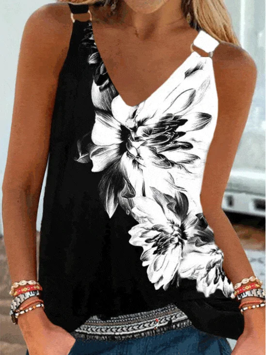 Leaf Print Tank Top rhinestone tank top