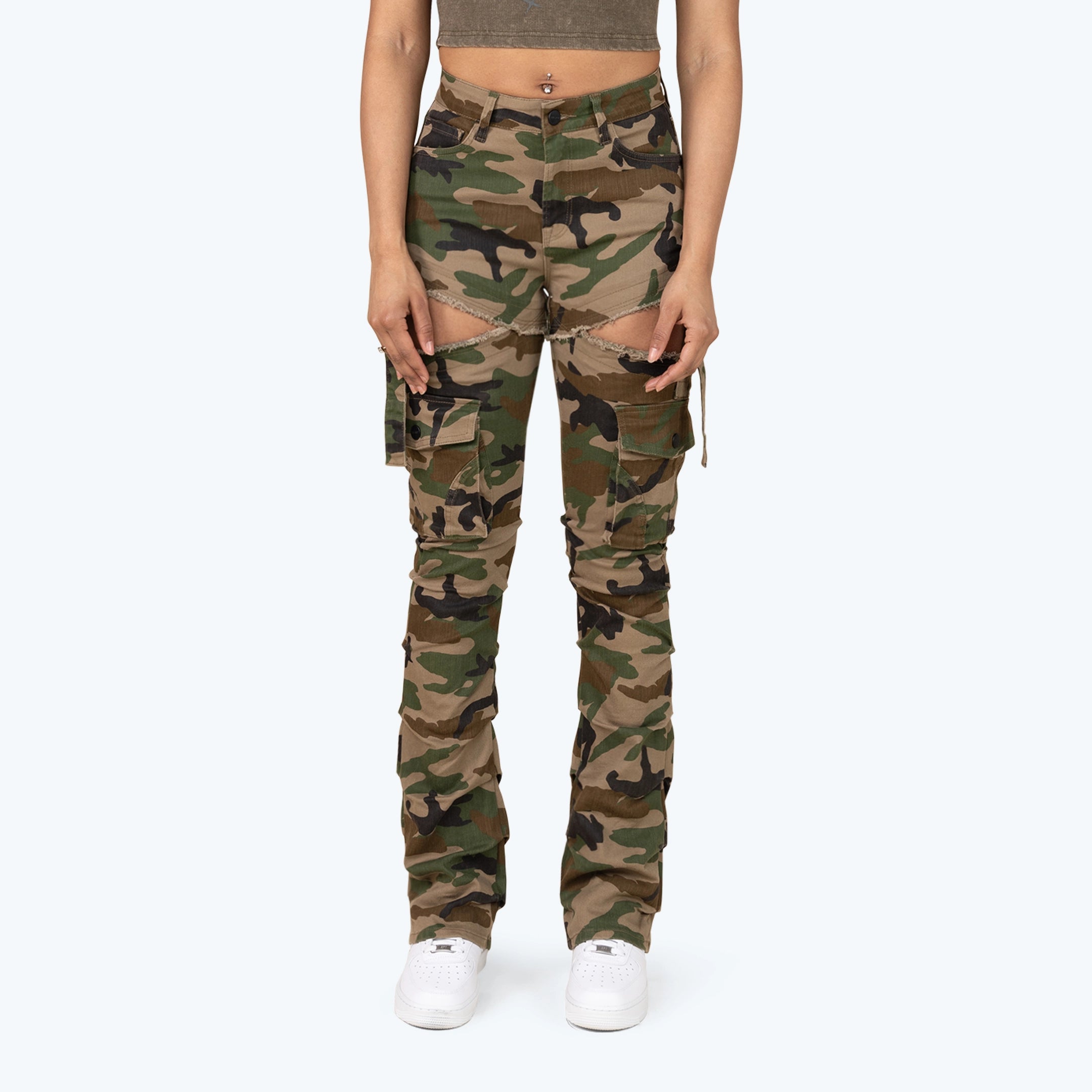 High Rise Stacked Printed Twill Pants Relaxed Lounge Trousers