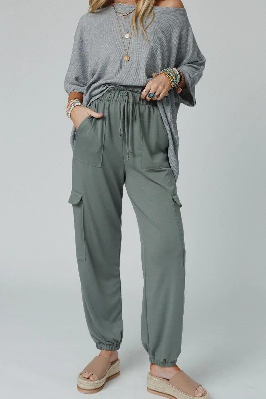 The Nest Easy Mornings Cinched Pants - Light Olive Trendy Tapered Pants
