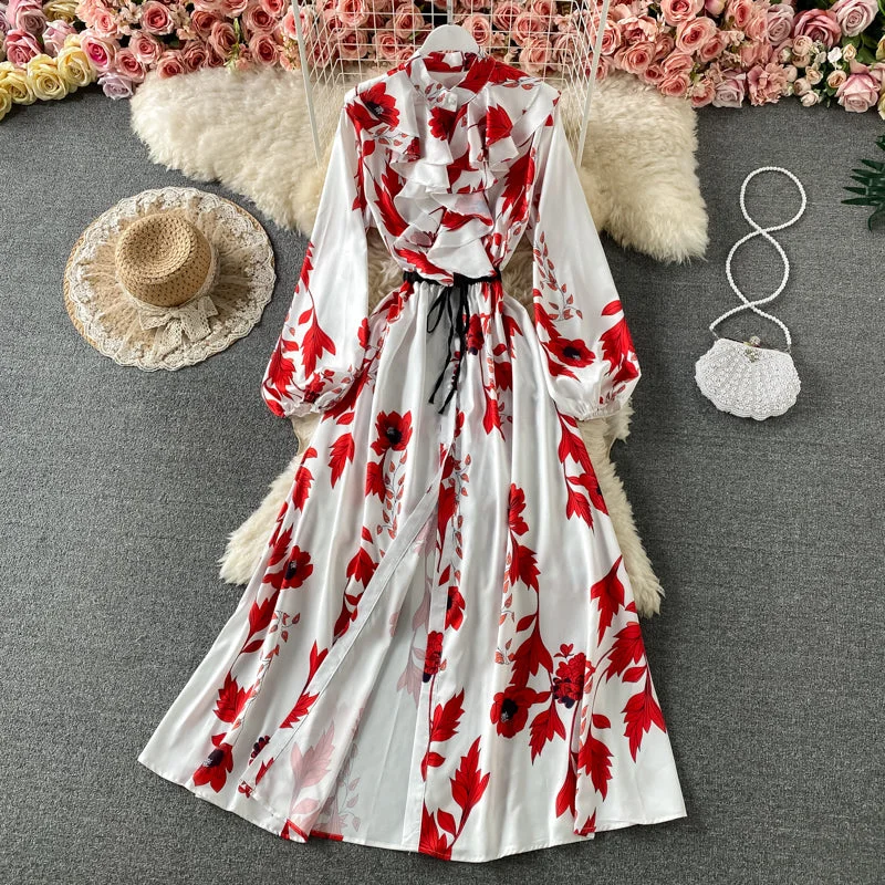 Slim and slim, lotus leaf border, waist closed and large swing A-shaped skirt  2967 denim skirt durable