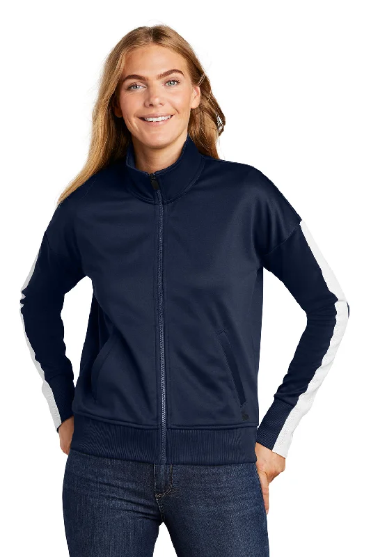 New Era Womens Full Zip Track Jacket - True Navy Blue/White - Closeout Wool Jacket Cashmere Jacket Tweed Jacket