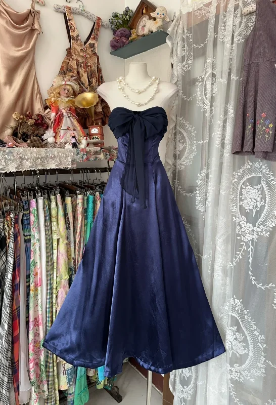 Navy Blue Strapless A-Line Satin Vintage Long Party Dress Formal Evening Gown, DP4552 Tunics Review highly Navy Blue Strapless A-Line Satin Vintage Long Party Dress Formal Evening Gown, DP4552 Tunics Review highly