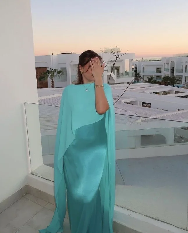 Chic Blue Satin Chiffon Long Party Dress Formal Prom Dress cc2338 Tunics Custom made Chic Blue Satin Chiffon Long Party Dress Formal Prom Dress cc2338 Tunics Custom made