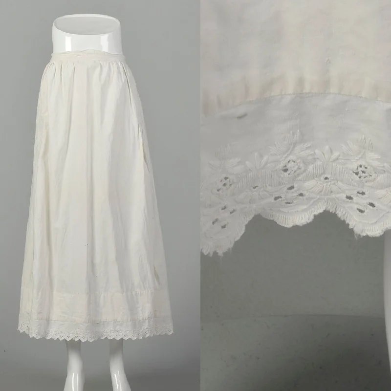 Medium 1900s Skirt Victorian Cotton Slip White Petticoat silk skirt lustrous