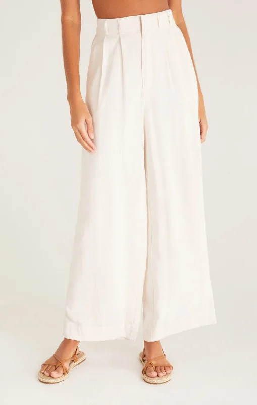 FARAH LINEN BLEND PANT (WHITE) Trendy Velvet Pants