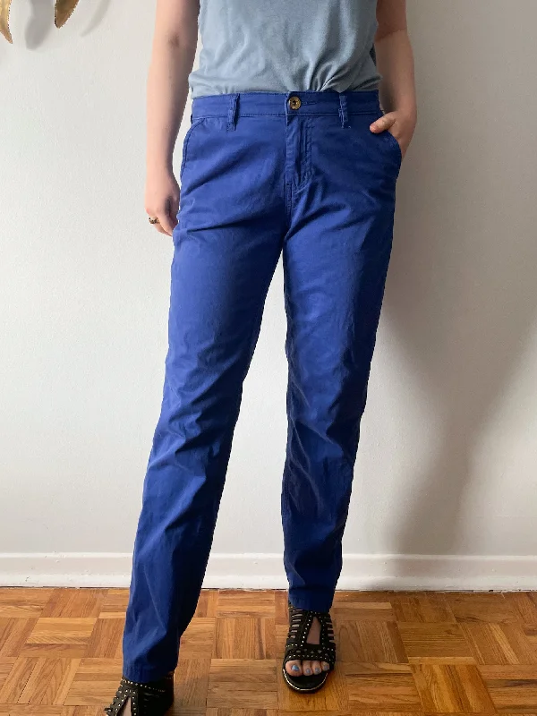 Tristan Royal Blue Mid Rise Tapered Pants - Large Comfortable Maternity Pants