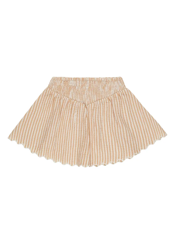 Rylee & Cru Smocked V Mini Skirt, Grapefruit Stripe zip skirt side