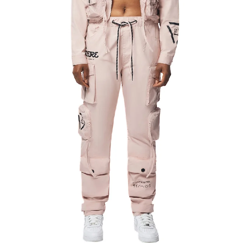 Relaxed Slouch Utility Windbreaker Pants - Pale Pink Comfortable Denim Trousers