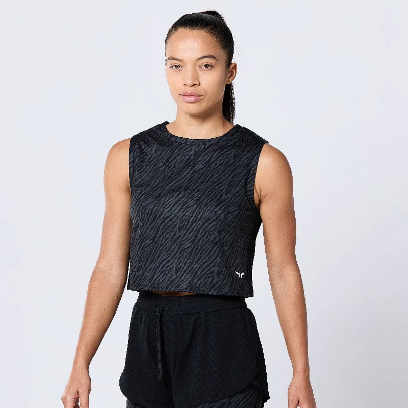 Core Wild Print Crop Tank - Black Print spandex blend tank