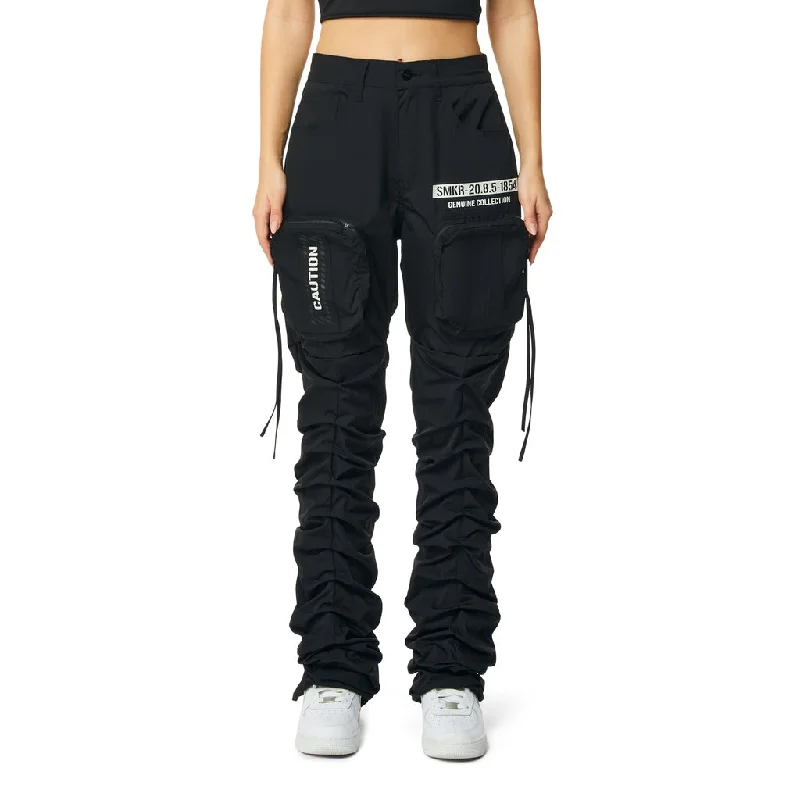 High Rise Stacked Utility Pants - Black Soft Stretch Trousers