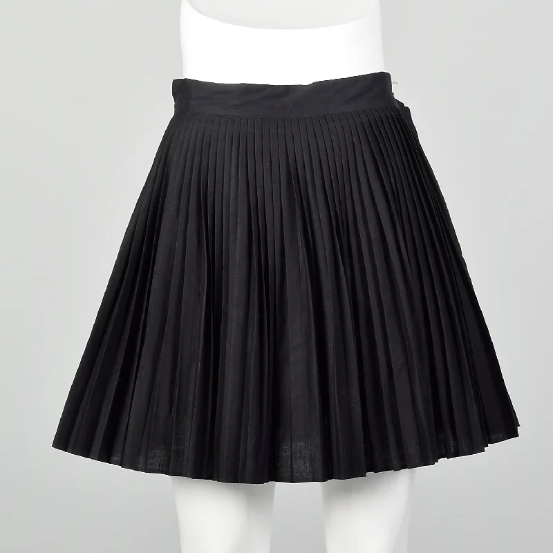 Small 1960s Black Pleated Micro Mini Skirt silk skirt sleek
