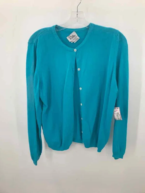 Pre-Owned Lilly Pulitzer Blue Size XLP Cotton Cardigan Sweater Herringbone Houndstooth Plaid