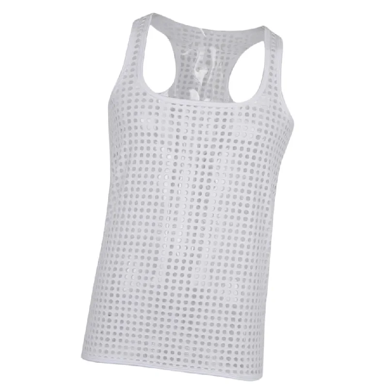 Men's Sleeveless Gym Sports Vest Hollow out Mesh Singlets Tank Tops M White peach tank top