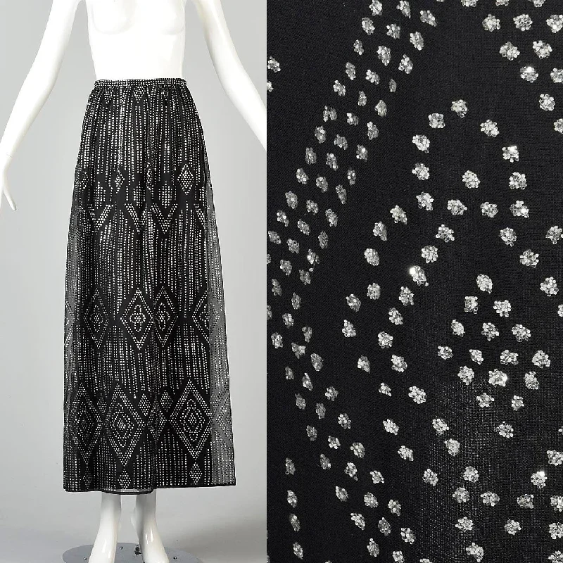 XS 1970s Black Maxi Skirt with Silver Glitter cashmere skirt rich