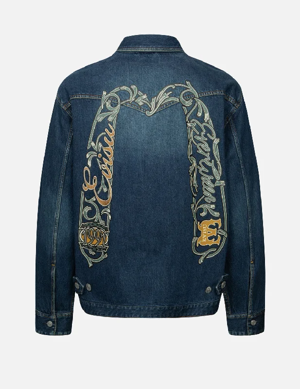 Sheridan Daicock Print and Seagull Embroidery Regular Fit Denim Shirt Jacket Cardigan Sweater Pullover
