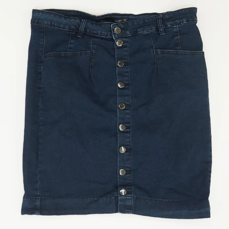 Navy Solid Midi Skirt leather skirt refined