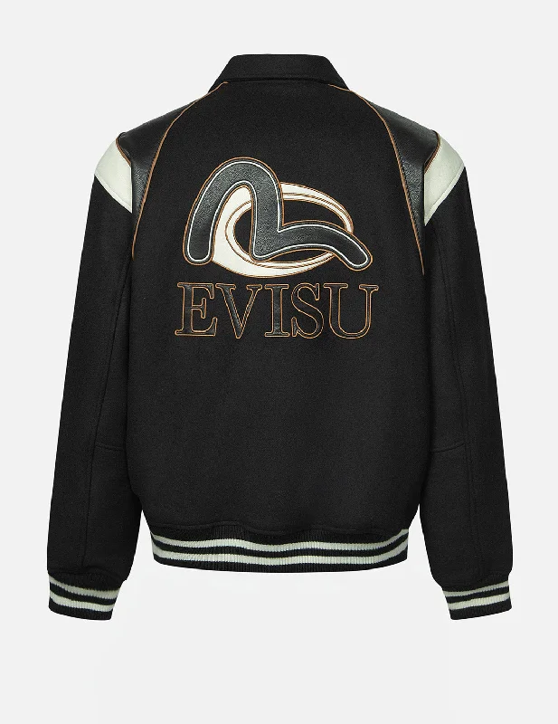 Logo and Seagull Applique Relax Fit Baseball Jacket Rayon Fabric Velvet Fabric Corduroy Fabric