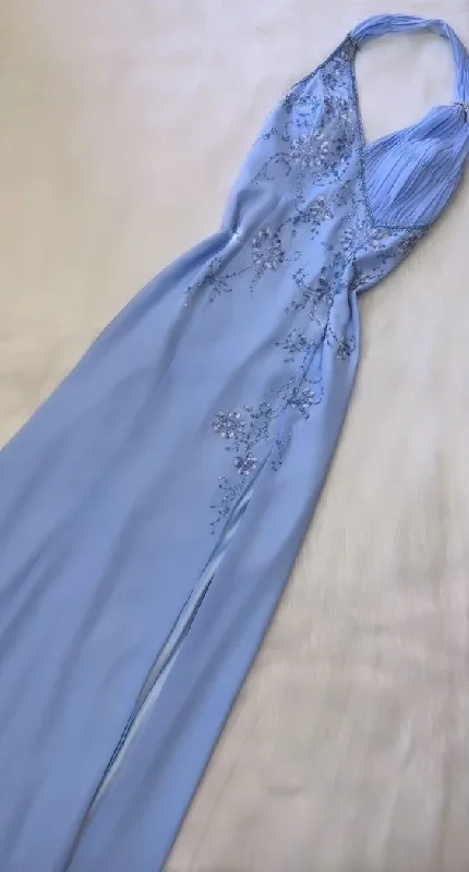 Fashion Halter Beaded Prom Dress Blue Formal Evening Gown Party Dress cc1487 Tunics Party sparkling