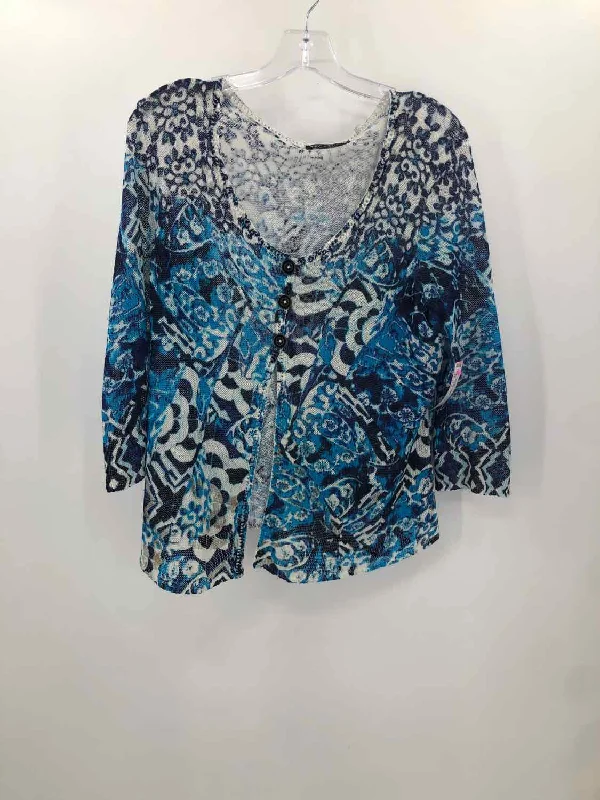 Pre-Owned Nic + Zoe Blue Size Large Cardigan Sweater Hooded Caped Shawl Collar
