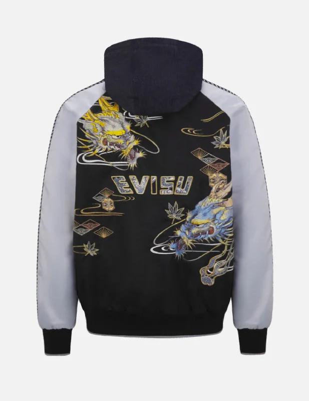 Dragon Embroidered Fabric Blocking Padded Souvenir Jacket Wool Jacket Cashmere Jacket Tweed Jacket