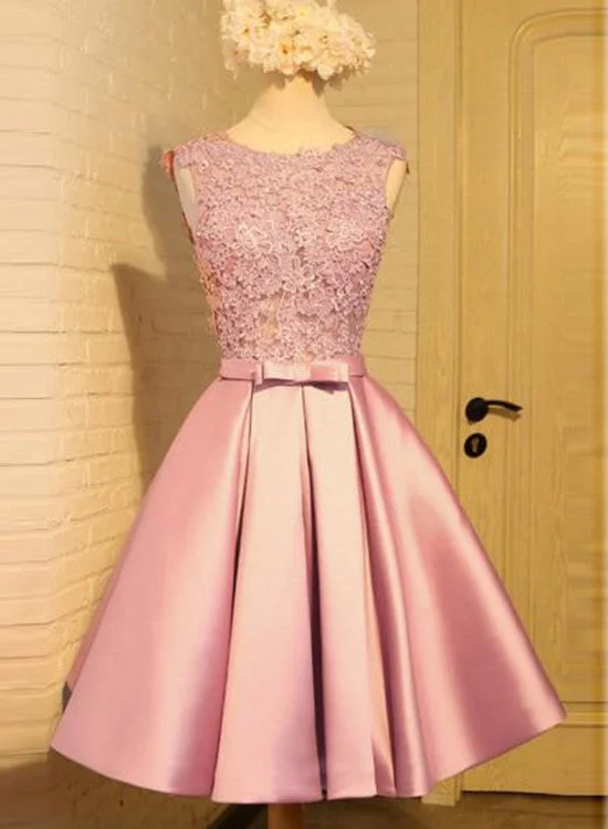 Pink Satin Short Homecoming Dress , Cute Party Dress, Formal Dresses Tunics Sophisticated sleek Pink Satin Short Homecoming Dress , Cute Party Dress, Formal Dresses Tunics Sophisticated sleek