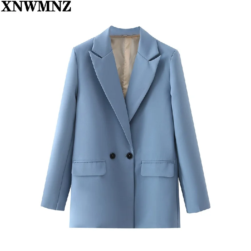 XNWMNZ women Autumn and winter women's blazer jacket casual solid color double-breasted pocket decorative coat chic blazers Cotton Fabric Linen Fabric Terry Fabric