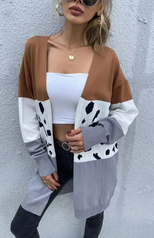 Leopard Print Women Cardigan Sweater Slim Fit Regular Fit Oversized