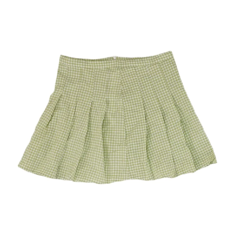 Green Plaid Mini Skirt ribbed skirt waist