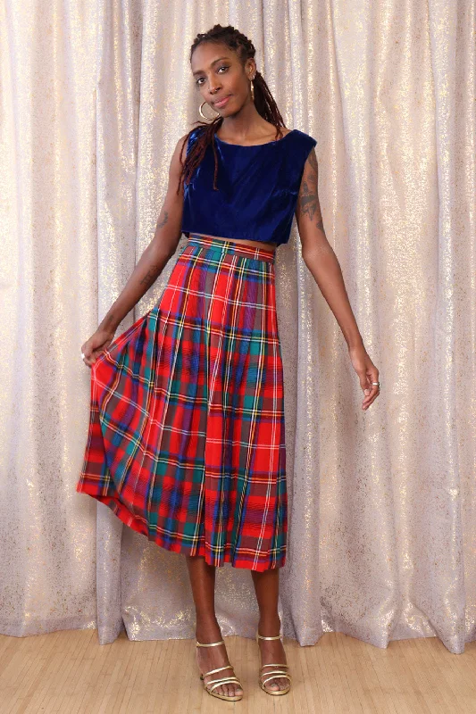 Talbots Tartan Pleated Midi Skirt S linen skirt natural