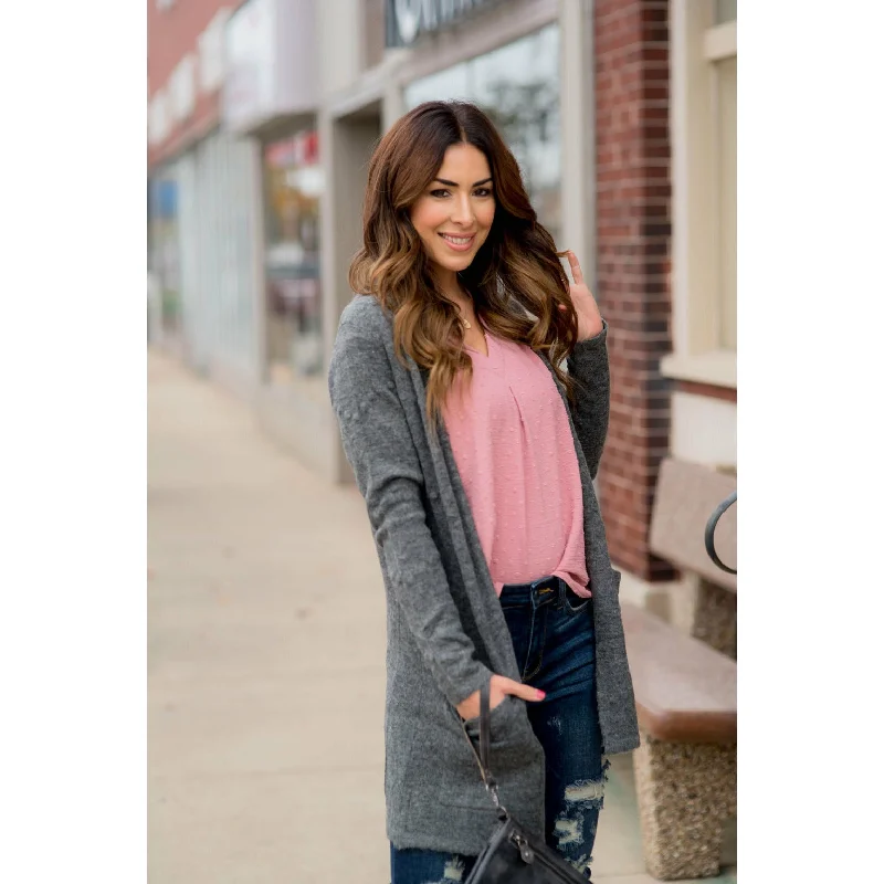 Solid Dot Accent Cardigan Zippered Buttoned Snapped