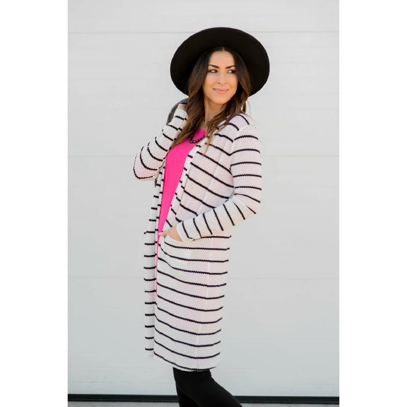 Textured Striped Tunic Cardigan Cashmere Blend Cotton Blend Poly Blend