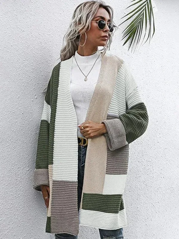Long Knitted Women Cardigan Sweater Spandex Blend Rayon Blend Denim Blend
