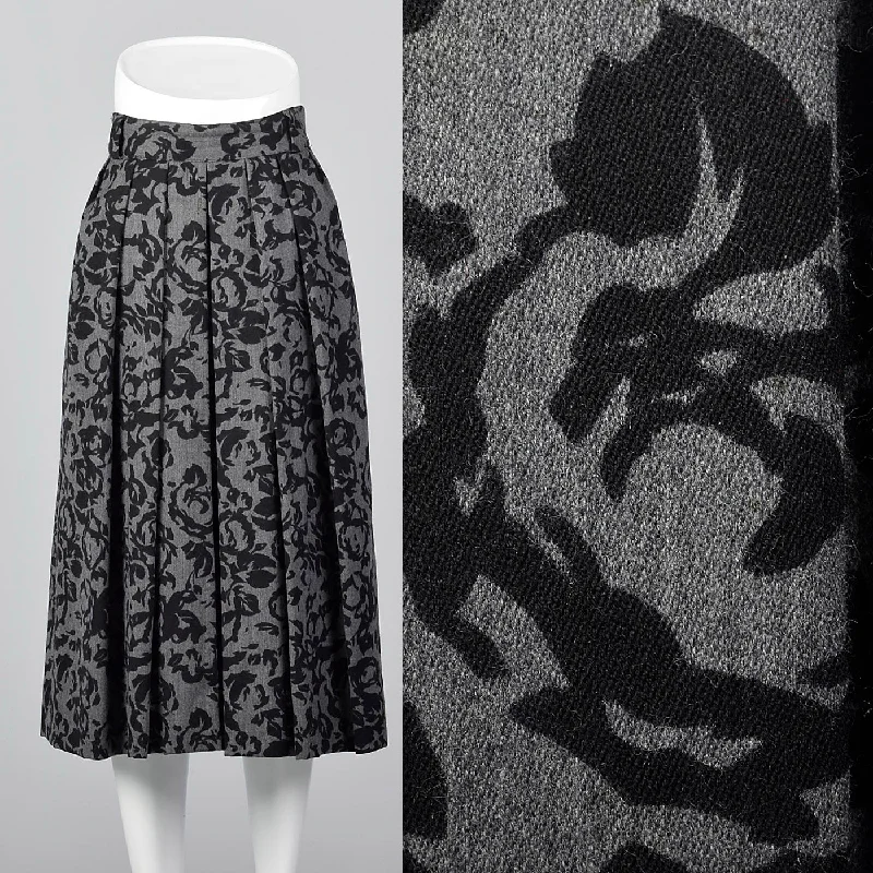1980s Escada Gray and Black Wool Skirt elastic waist skirt