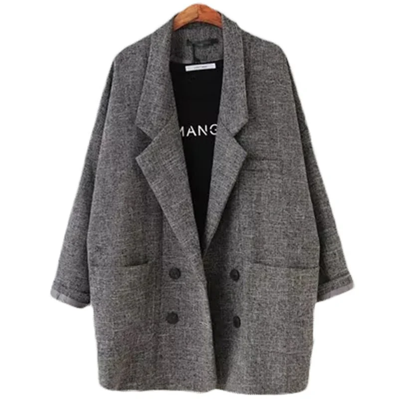 2022 Blazers Women's Slim Fit Blazer Suit Jacket Khaki Gray plaid Women Plus Size Casual Vintage Suit Blazer Female L104 V-Neck Jacket Boat Neck Jacket Square Neck Jacket