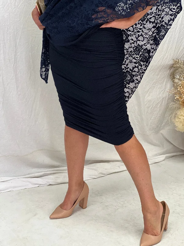 Noelle Navy Ruched Skirt cashmere skirt fine