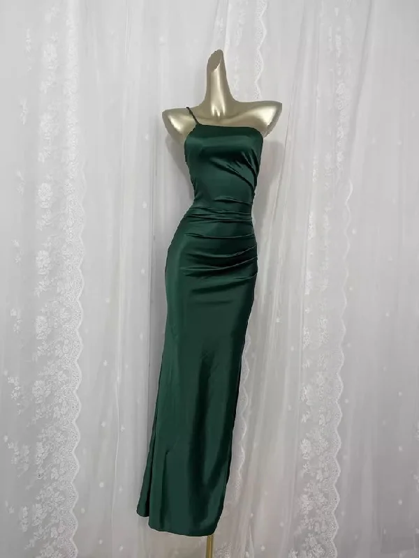 Vintage Green Spaghetti Straps Prom Dress Satin Sheath Party Dress Evening Gown cc1467 Tunics Bestseller popular