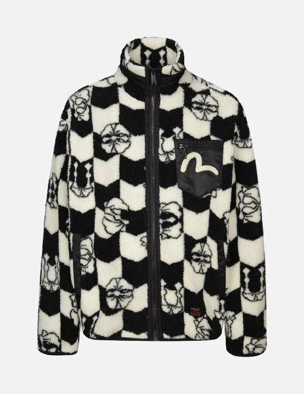 Monogram Jacquard Relax Fit Zipped Sherpa Jacket V-Neck Jacket Boat Neck Jacket Square Neck Jacket