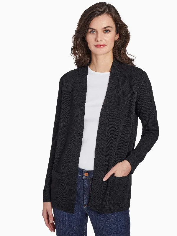 Open Front Cardigan With Pockets Layered Multi-layer Single Layer