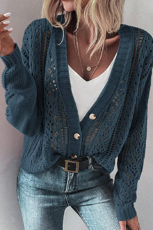 Open Knit Drop Shoulder Sweater Cardigan Lace Blend Ribbed Blend Corduroy Blend