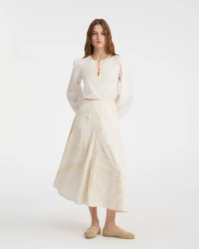 Tasha Skirt with Palm Embroidery midi skirt versatile
