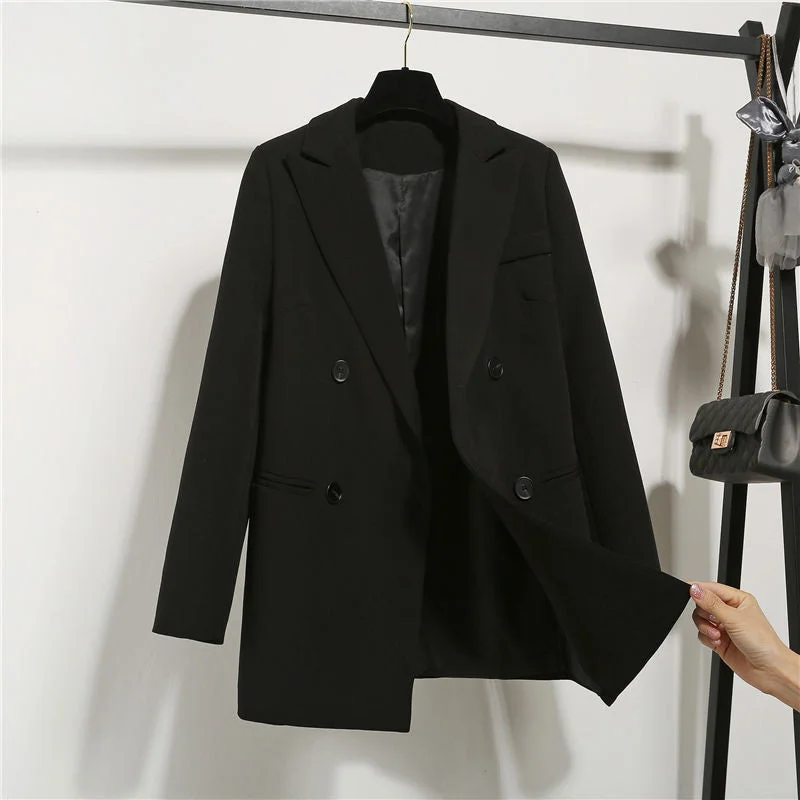 Women's jacket double-breasted blazer Black Woman jackets female Casual oversize Tops elegant Office Lady blazers Coat Rayon Fabric Velvet Fabric Corduroy Fabric
