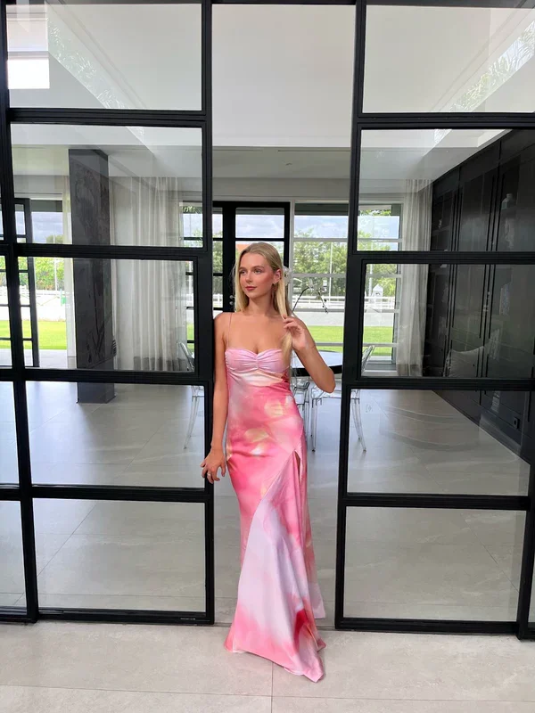 Pink Straps Sheath Satin Ombre Long Party Dress Wedding Guest Dress, DP4531 Shift Classic Vintage Pink Straps Sheath Satin Ombre Long Party Dress Wedding Guest Dress, DP4531 Shift Classic Vintage