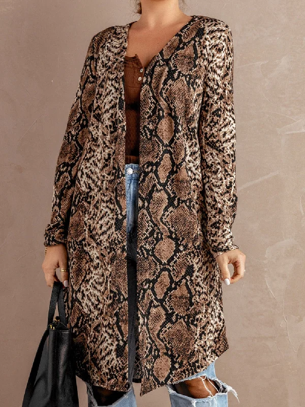 Leopard Print V-Neck Long Cardigan Satin Fabric Silk Fabric Chiffon Fabric