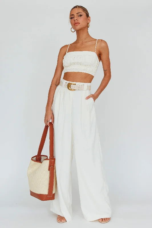 Regal Wide-Leg Mid Rise Pants Cream Relaxed Fit Trousers