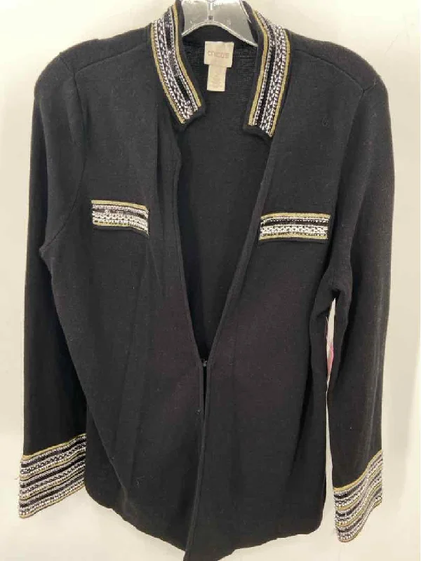 Pre-Owned Chico's Black Size Large Cardigan Cashmere Blend Cotton Blend Poly Blend