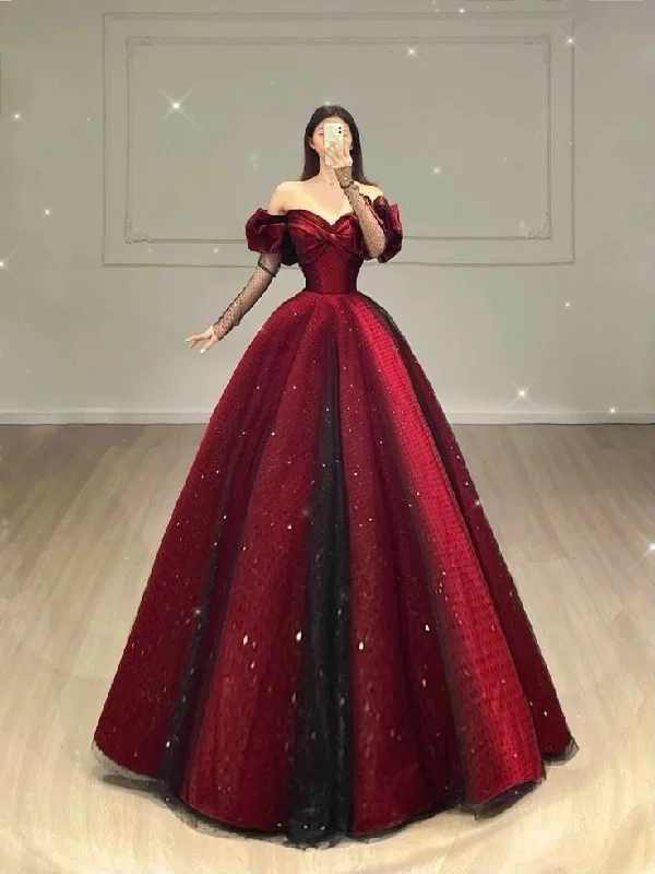Elegant Off Shoulder A-Line Tulle Satin Long Formal Evening Gown Party Dress, DP4630 Glittery Long Formal