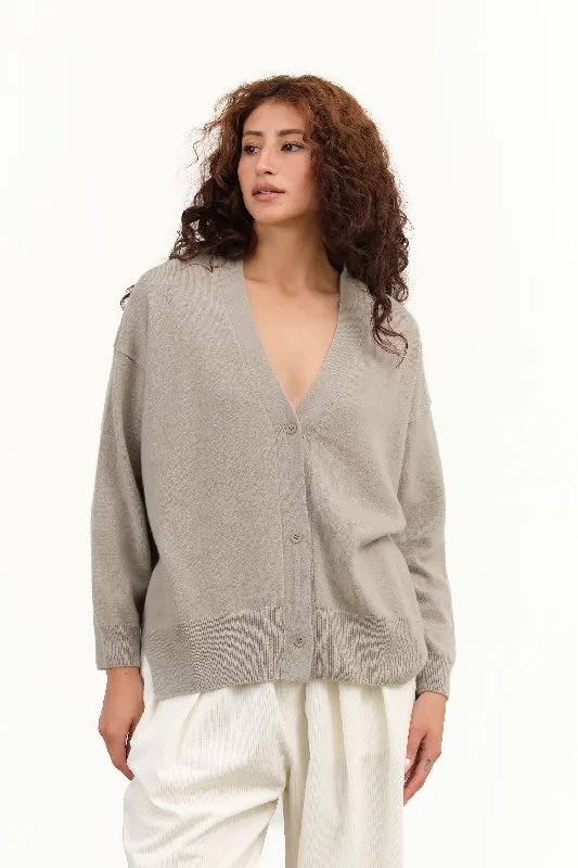Cashmere Cardigan in Beige Sequined Glittery Shiny