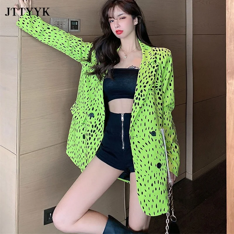 2022 Spring summer Leopard Blazer Women Print Long Sleeve Vintage Suit Coat Biker Jacket Outwear Tops Womens Casual Blazer Mujer Striped Jacket Polka Dot Jacket Floral Jacket