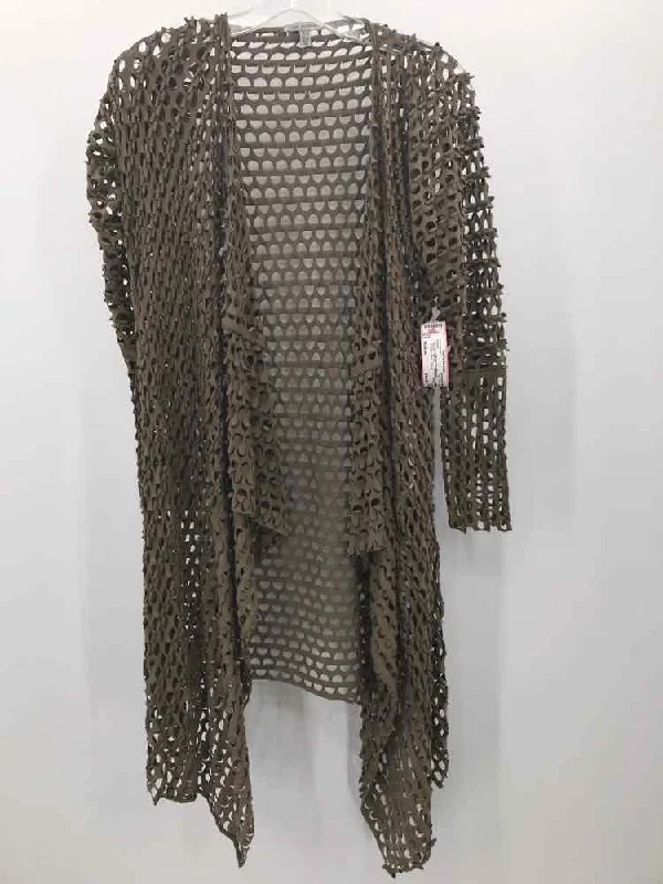 Pre-Owned Linea Domani Brown Size Medium Cardigan Sweater Front Pockets Side Pockets Patch Pockets